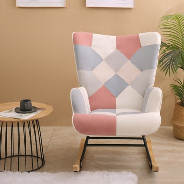 Mid Century Fabric Rocker Chair With Wood Legs